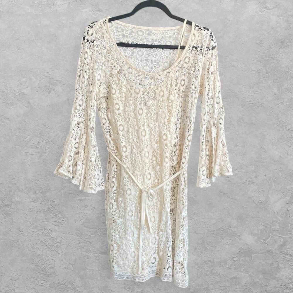 Heartloom Cream Crochet Lace Bell Sleeve Dress XS Boho Romantic